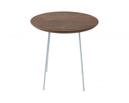 LeisureMod Rossmore White Base Side Table - Walnut