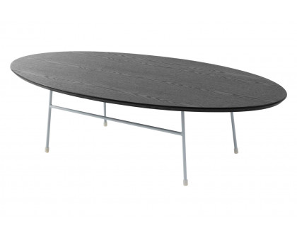 LeisureMod Rossmore Oval Coffee Table Black Powder Coated Steel Frame