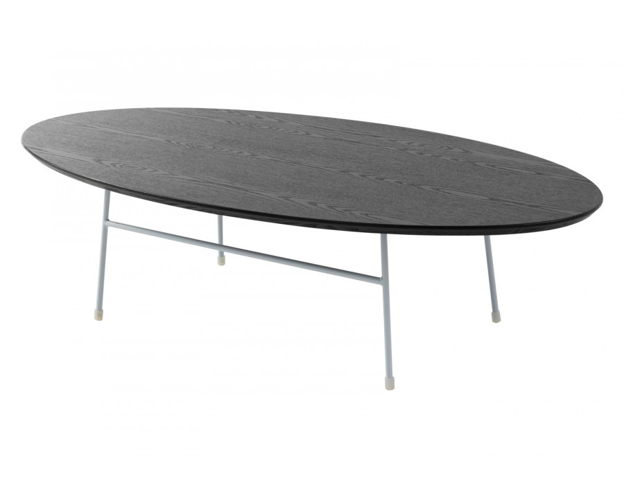 LeisureMod Rossmore Oval Coffee Table White Powder Coated Steel Frame - Black