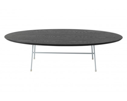 LeisureMod Rossmore Oval Coffee Table White Powder Coated Steel Frame - Black