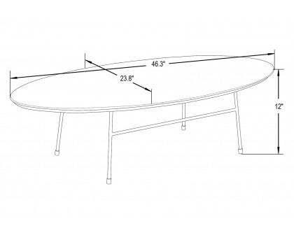 LeisureMod Rossmore Oval Coffee Table White Powder Coated Steel Frame - Natural Wood