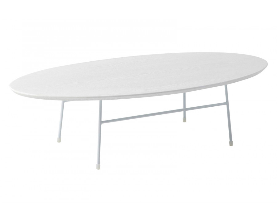 LeisureMod Rossmore Oval Coffee Table White Powder Coated Steel Frame - White