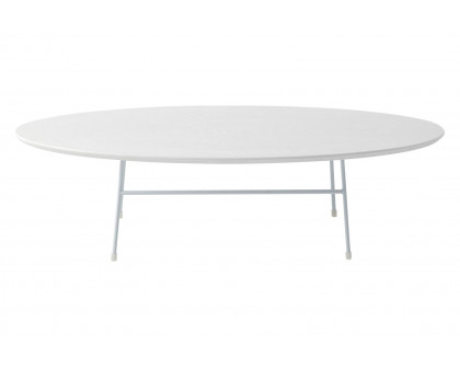 LeisureMod Rossmore Oval Coffee Table White Powder Coated Steel Frame - White