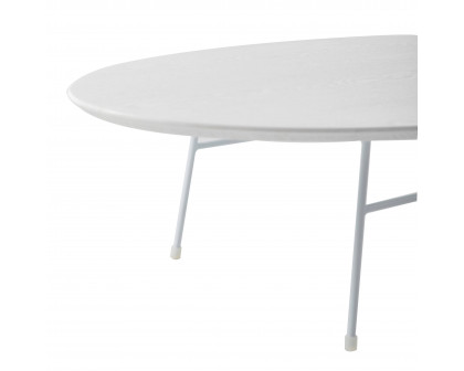 LeisureMod Rossmore Oval Coffee Table White Powder Coated Steel Frame - White