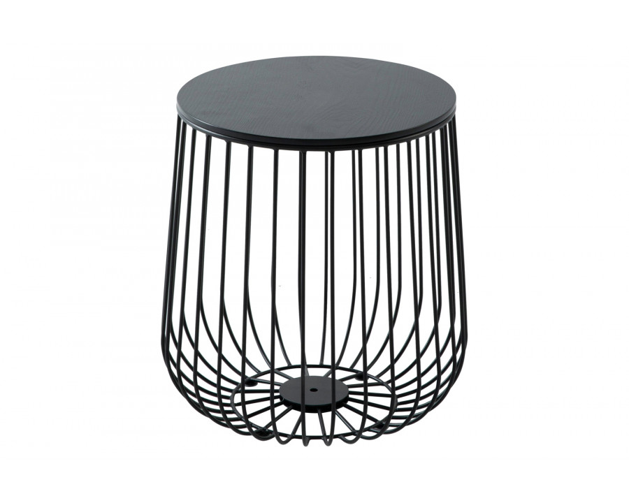 LeisureMod Runswick Modern Wood Top End Table With Metal Base - Black