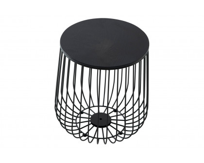 LeisureMod Runswick Modern Wood Top End Table With Metal Base - Black