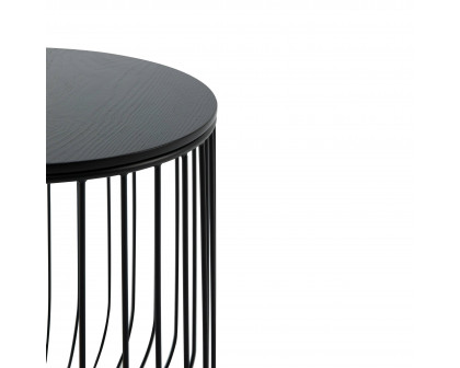 LeisureMod Runswick Modern Wood Top End Table With Metal Base - Black