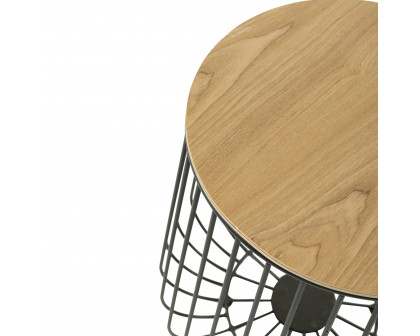 LeisureMod Runswick Modern Wood Top End Table With Metal Base - Natural Wood