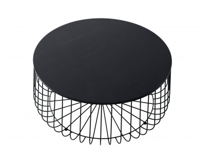 LeisureMod Runswick Modern Wood Top Coffee Table With Metal Base - Black