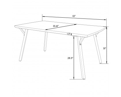 LeisureMod Ravenna Modern 63" Rectangular Wood Dining Table with Metal Y-Shaped Joint Legs - White Oak