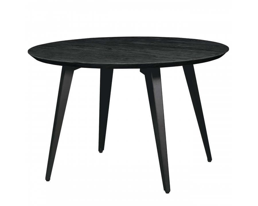 LeisureMod Ravenna Modern 47" Round Wood Dining Table with Metal Legs - Ebony