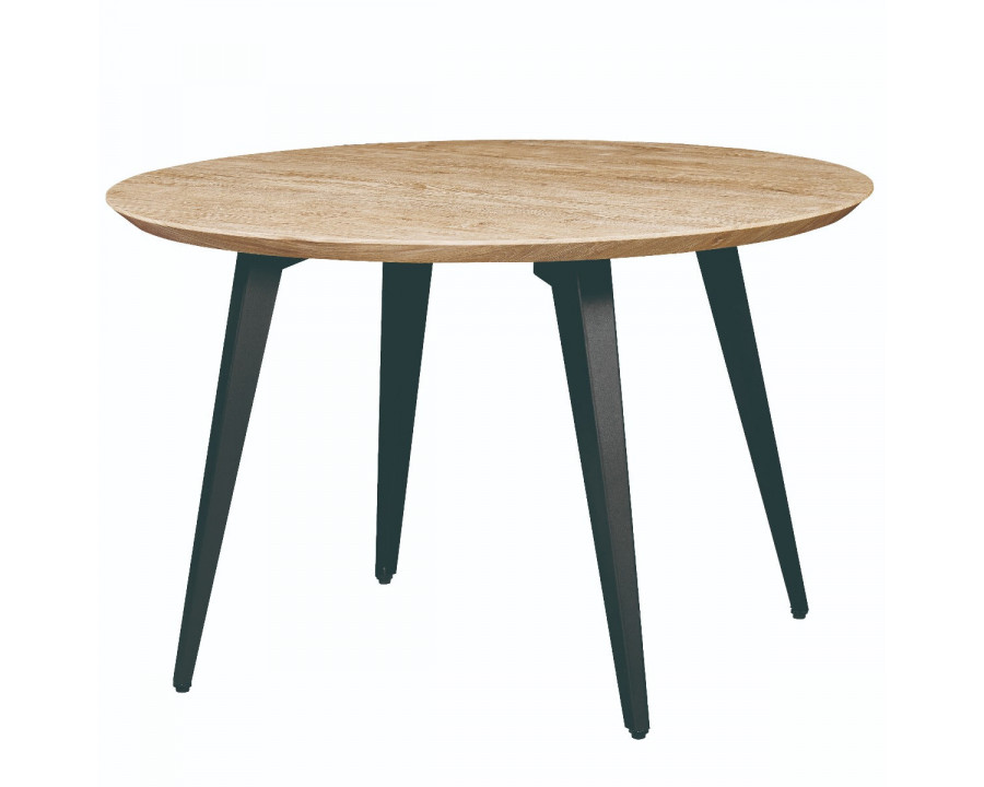 LeisureMod Ravenna Modern 47" Round Wood Dining Table with Metal Legs - Butternut