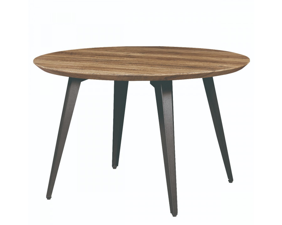 LeisureMod Ravenna Modern 47" Round Wood Dining Table with Metal Legs - Dark Brown