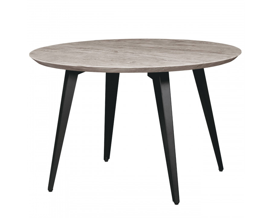 LeisureMod Ravenna Modern 47" Round Wood Dining Table with Metal Legs - Sunbleached Gray