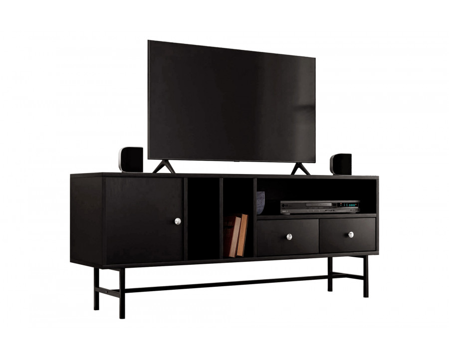 LeisureMod Rochester Modern Rectangular TV Stand with Enclosed Storage - Ebony