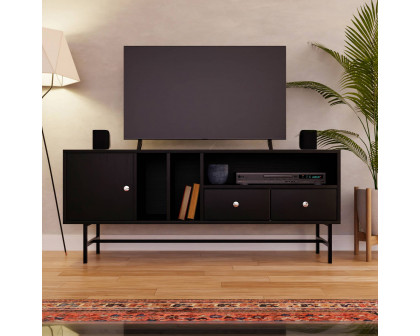 LeisureMod Rochester Modern Rectangular TV Stand with Enclosed Storage - Ebony