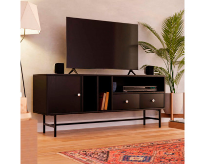 LeisureMod Rochester Modern Rectangular TV Stand with Enclosed Storage - Ebony