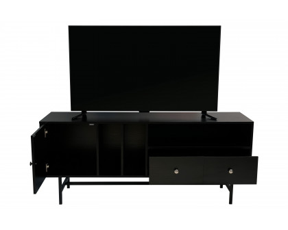 LeisureMod Rochester Modern Rectangular TV Stand with Enclosed Storage - Ebony