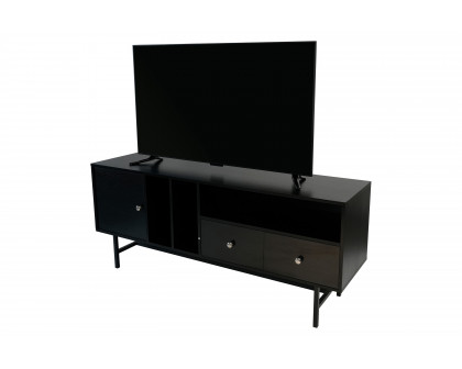 LeisureMod Rochester Modern Rectangular TV Stand with Enclosed Storage - Ebony