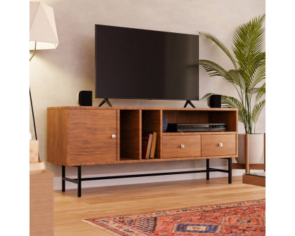 LeisureMod Rochester Modern Rectangular TV Stand with Enclosed Storage - Walnut