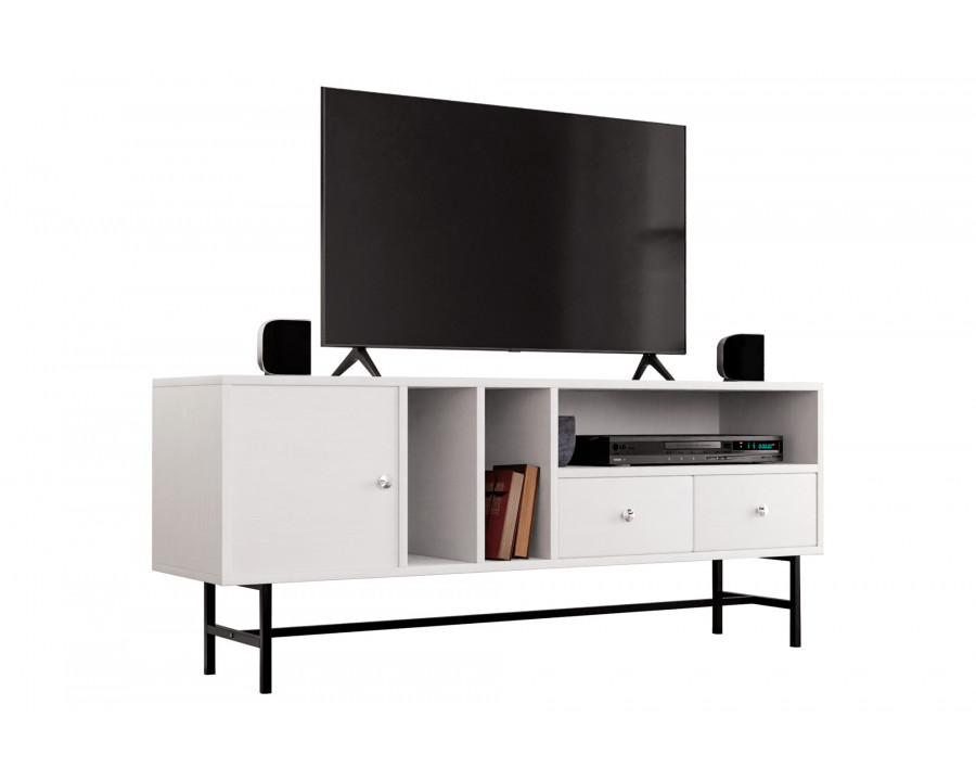 LeisureMod Rochester Modern Rectangular TV Stand with Enclosed Storage - White