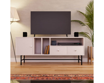 LeisureMod Rochester Modern Rectangular TV Stand with Enclosed Storage - White