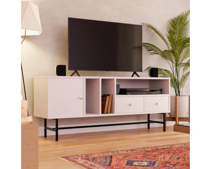 LeisureMod Rochester Modern Rectangular TV Stand with Enclosed Storage - White