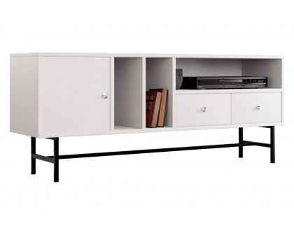 LeisureMod Rochester Modern Rectangular TV Stand with Enclosed Storage - White