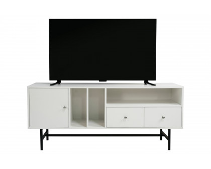 LeisureMod Rochester Modern Rectangular TV Stand with Enclosed Storage - White