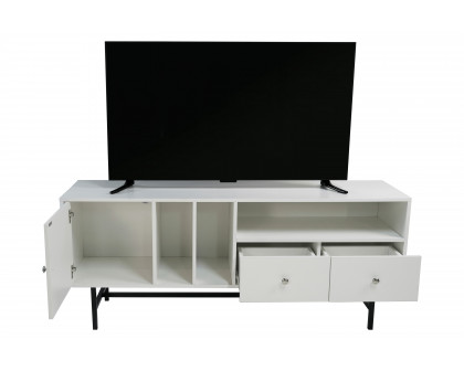 LeisureMod Rochester Modern Rectangular TV Stand with Enclosed Storage - White