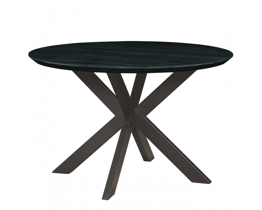 LeisureMod Ravenna 47" Round Wood Dining Table with Modern Metal Base - Ebony