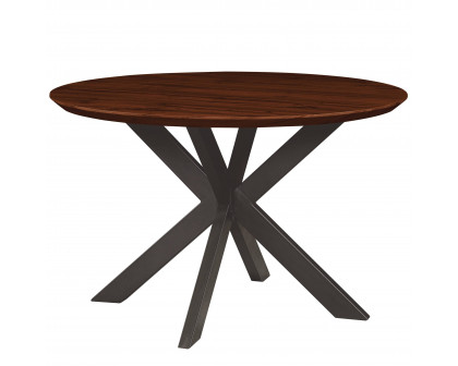 LeisureMod Ravenna 47" Round Wood Dining Table with Modern Metal Base