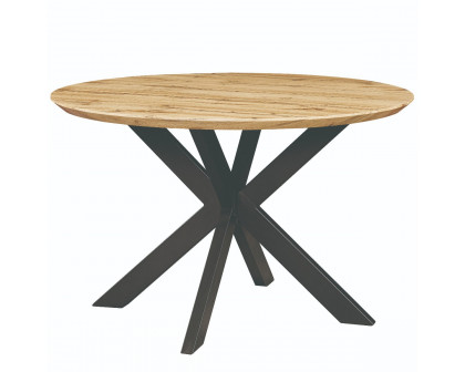 LeisureMod Ravenna 47" Round Wood Dining Table with Modern Metal Base