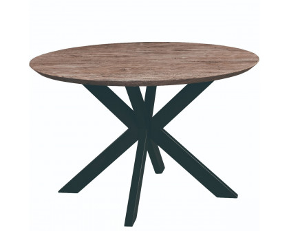 LeisureMod Ravenna 47" Round Wood Dining Table with Modern Metal Base