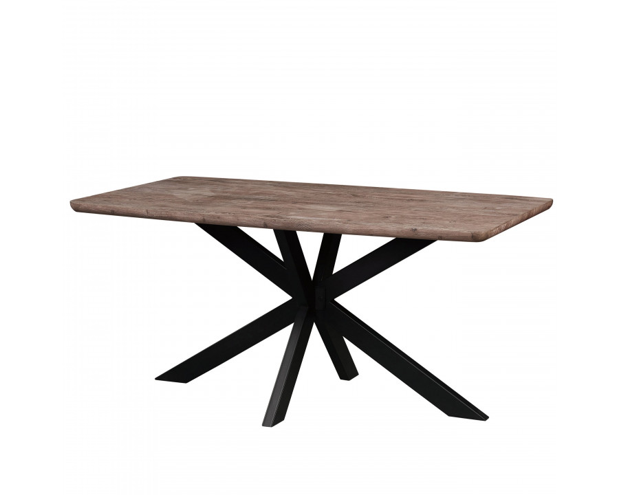 LeisureMod Ravenna 63" Rectangular Wood Dining Table with Modern Metal Base - Rustic Gray