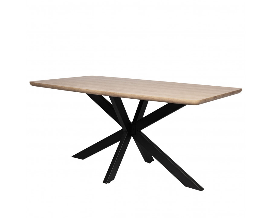 LeisureMod Ravenna 63" Rectangular Wood Dining Table with Modern Metal Base - Maple