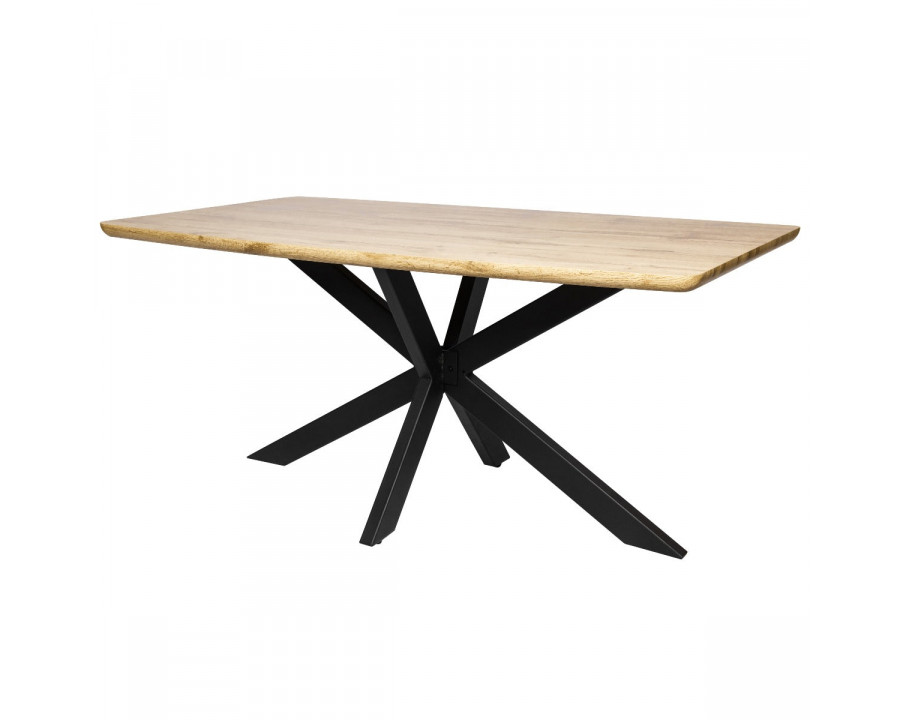 LeisureMod Ravenna 63" Rectangular Wood Dining Table with Modern Metal Base - Natural Wood