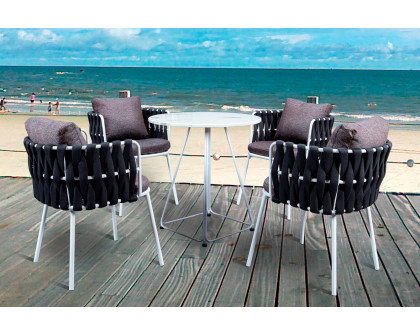 LeisureMod Spencer Modern Rope Outdoor Patio Dining Chair With Cushions - Black