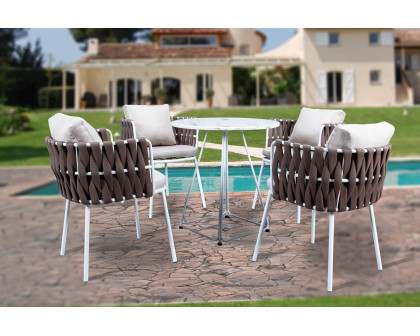 LeisureMod Spencer Modern Rope Outdoor Patio Dining Chair With Cushions - Brown