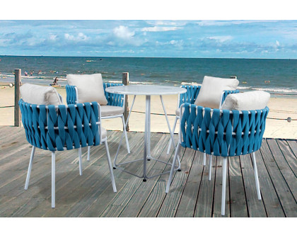 LeisureMod Spencer Modern Rope Outdoor Patio Dining Chair With Cushions - Blue