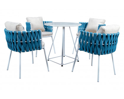 LeisureMod Spencer Modern Rope Outdoor Patio Dining Chair With Cushions - Blue