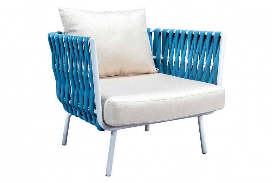 LeisureMod™ Spencer Modern Outdoor Rope Club Chair with Cushions - Blue