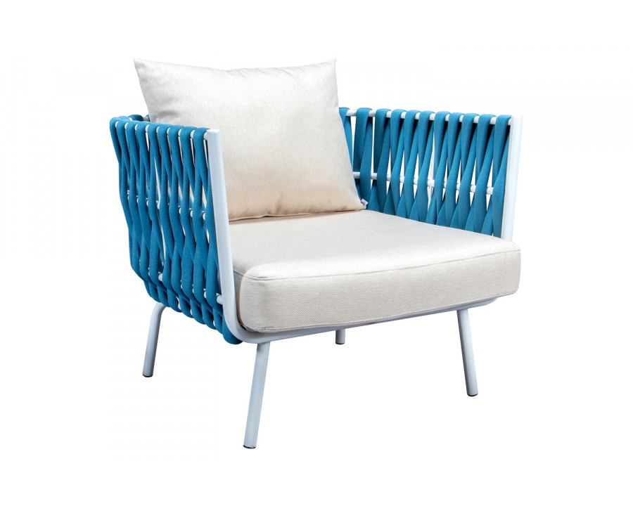 LeisureMod Spencer Modern Outdoor Rope Club Chair with Cushions - Blue