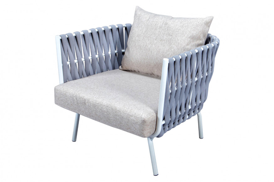 LeisureMod™ Spencer Modern Outdoor Rope Club Chair with Cushions - Light Gray