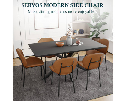 LeisureMod Servos Modern Upholstered Faux Leather Dining Side Chair - Dark Brown