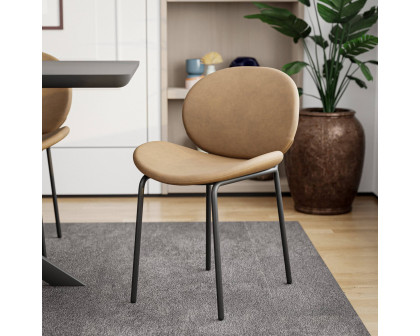 LeisureMod Servos Modern Upholstered Faux Leather Dining Side Chair - Sand Brown