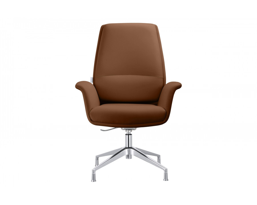 LeisureMod Summit Modern Office Chair in Faux Leather and Aluminum Frame with Adjustable Height and Swivel - Dark Brown