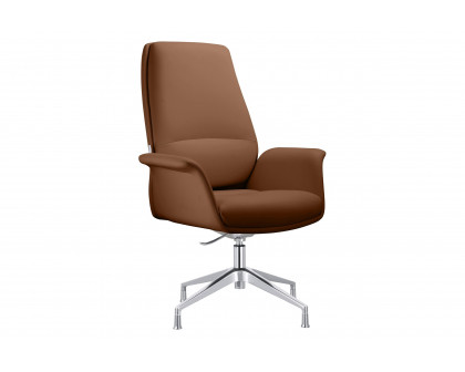 LeisureMod Summit Modern Office Chair in Faux Leather and Aluminum Frame with Adjustable Height and Swivel - Dark Brown