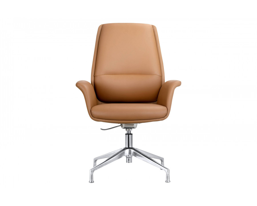 LeisureMod Summit Modern Office Chair in Faux Leather and Aluminum Frame with Adjustable Height and Swivel - Acorn Brown