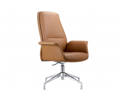 LeisureMod Summit Modern Office Chair in Faux Leather and Aluminum Frame with Adjustable Height and Swivel - Acorn Brown